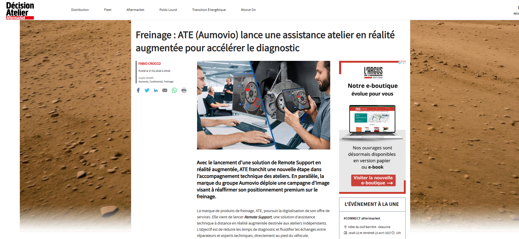 Freinage : ATE (Aumovio) lance une assistance atelier en réalité augmentée pour accélérer le diagnostic